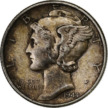 États-Unis, Dime, Mercury Dime, 1944, U.S. Mint, Argent, TB+, KM:140
