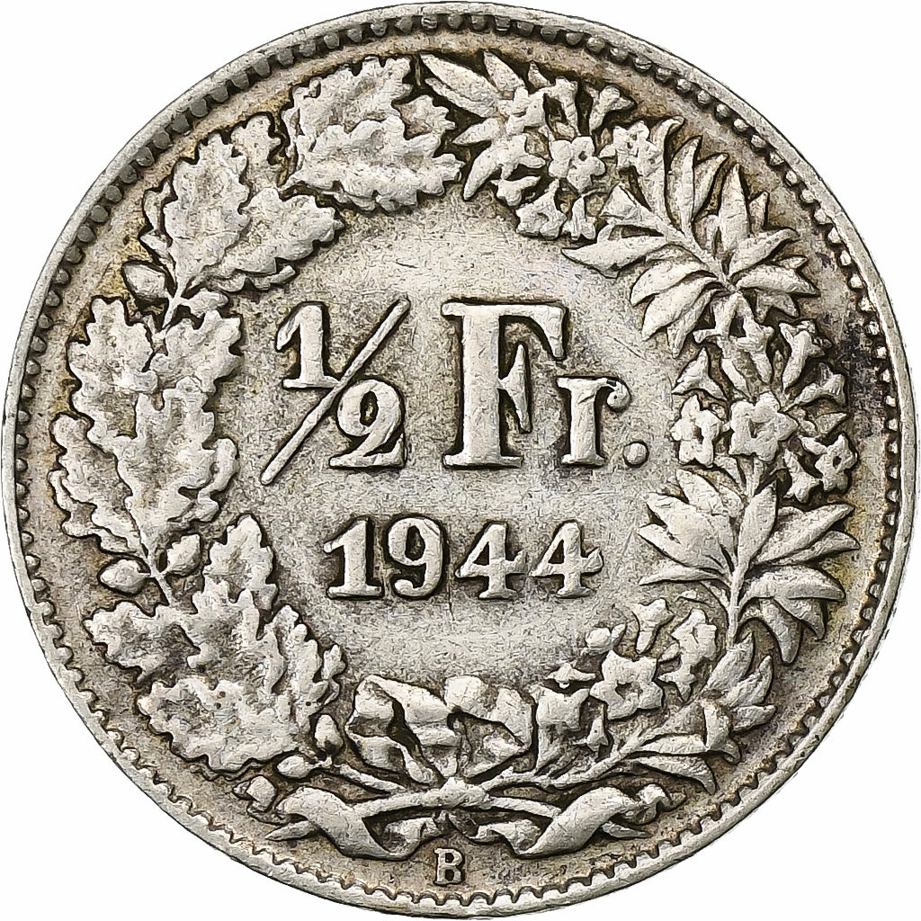 Suiza, 1/2 Franc, 1944, Bern, Plata, BC+, KM:23