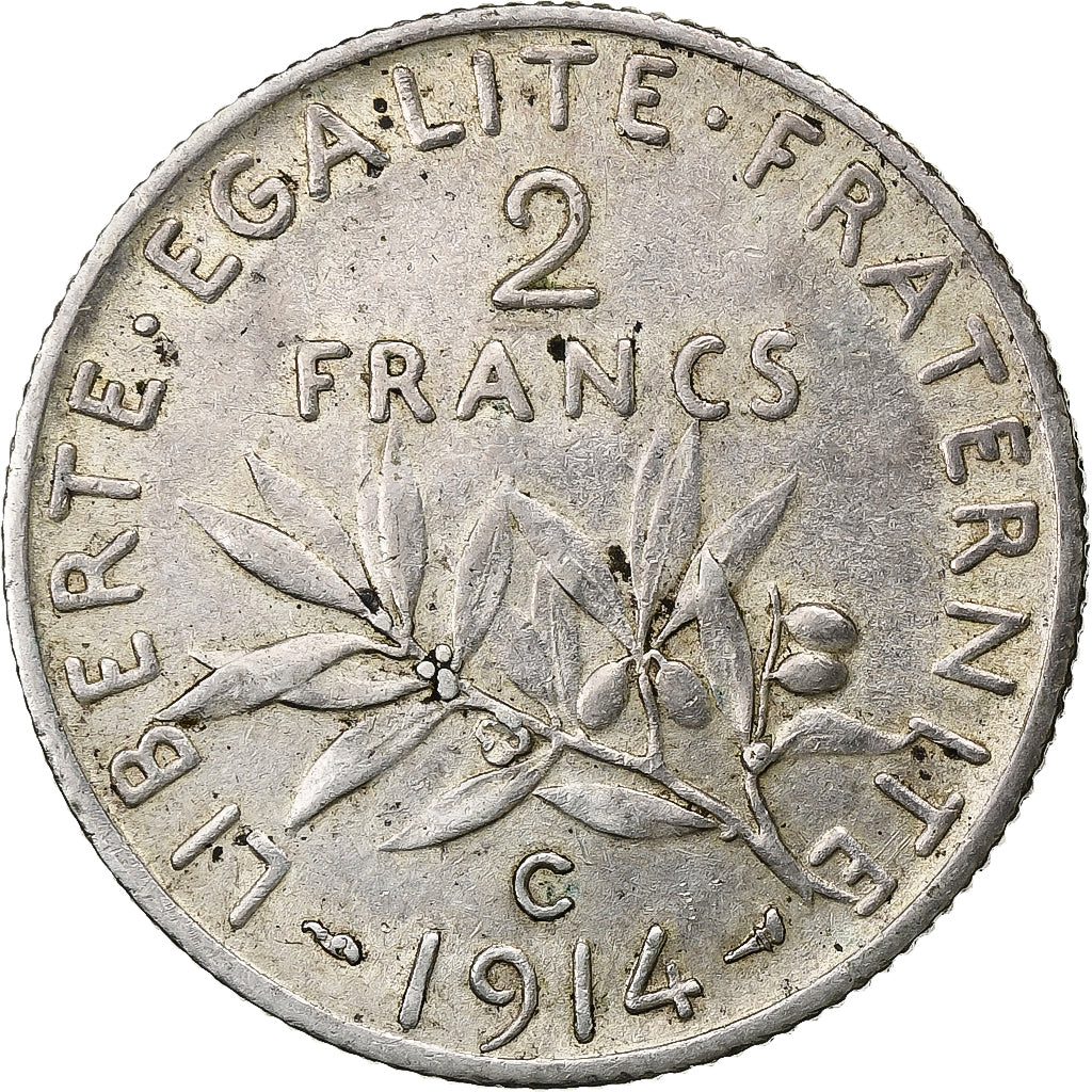 Francia, 2 Francs, Semeuse, 1914, Castelsarrasin, Plata, EBC, KM:845.2