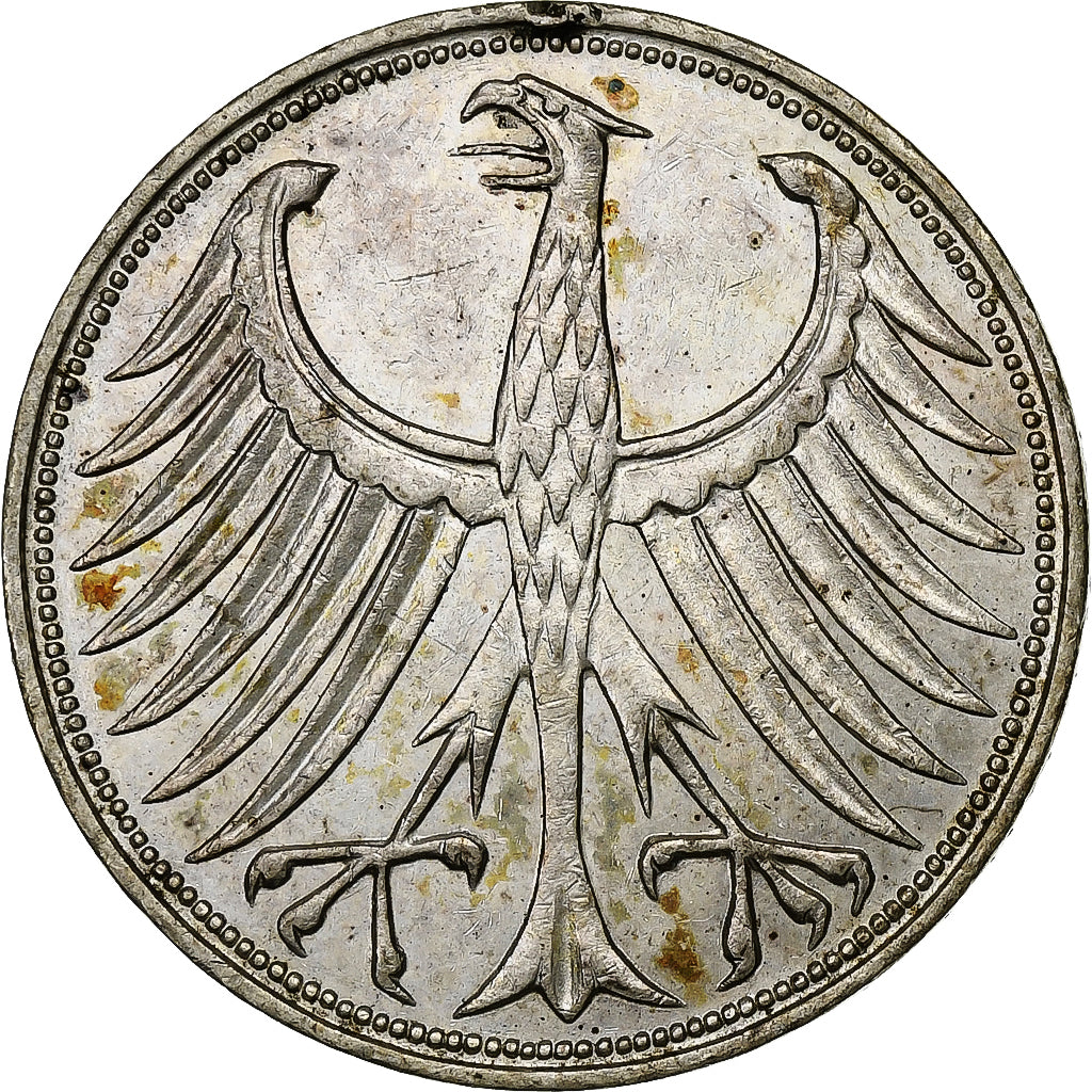 République fédérale allemande, 5 Mark, 1961, Hamburg, Argent, TB+, KM:112.1