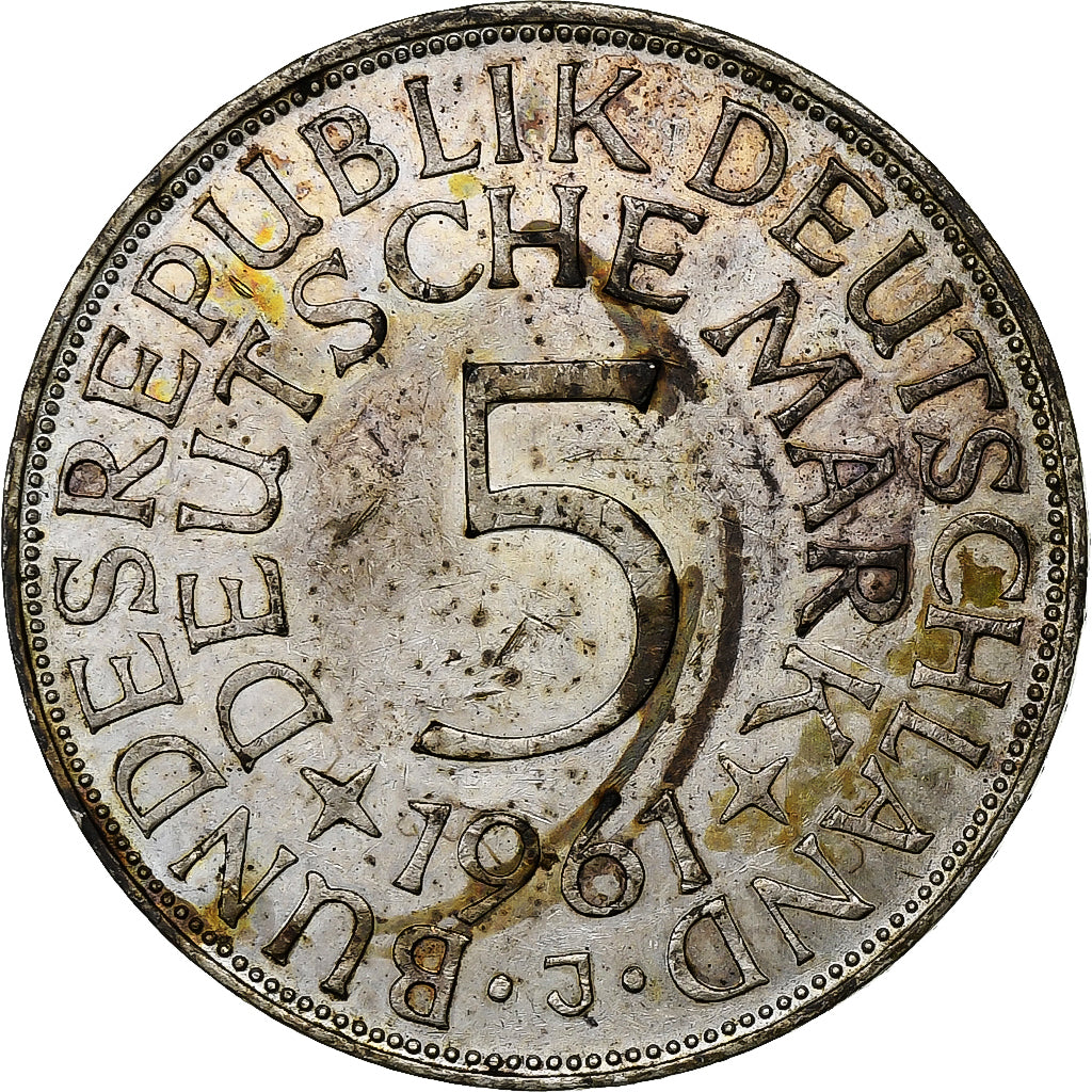 République fédérale allemande, 5 Mark, 1961, Hamburg, Argent, TB+, KM:112.1