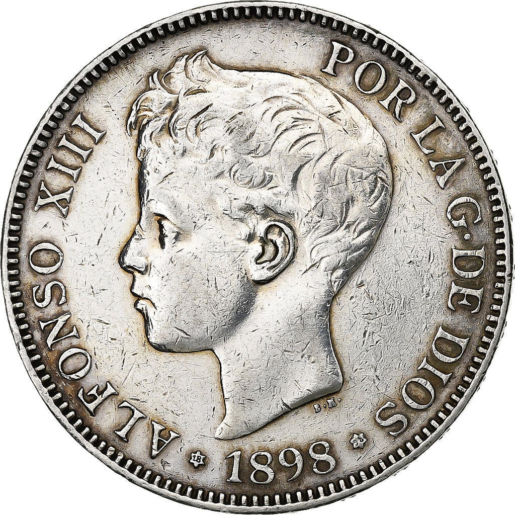 Spagna, Alfonso XIII, 5 Pesetas, 1898, Madrid, Argento, BB+, KM:707