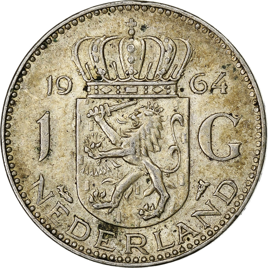 Países Baixos, Juliana, Gulden, 1964, Prata, AU(50-53), KM:184