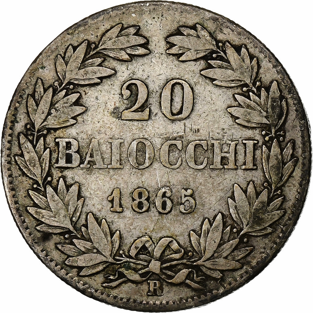 ITALIAN STATES, PAPAL STATES, Pius IX, 20 Baiocchi, 1865, Rome, Silver