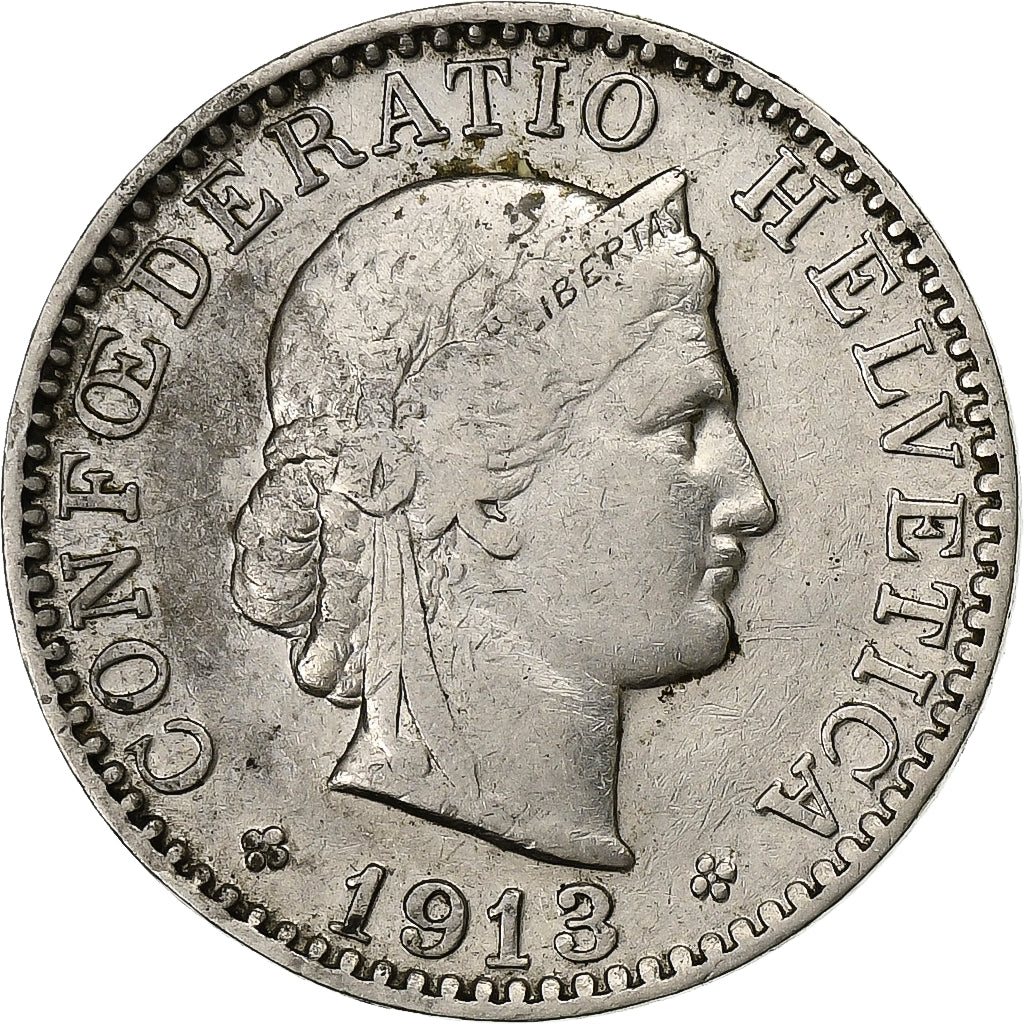 Suiza, 20 Rappen, 1913, Bern, Níquel, MBC, KM:29