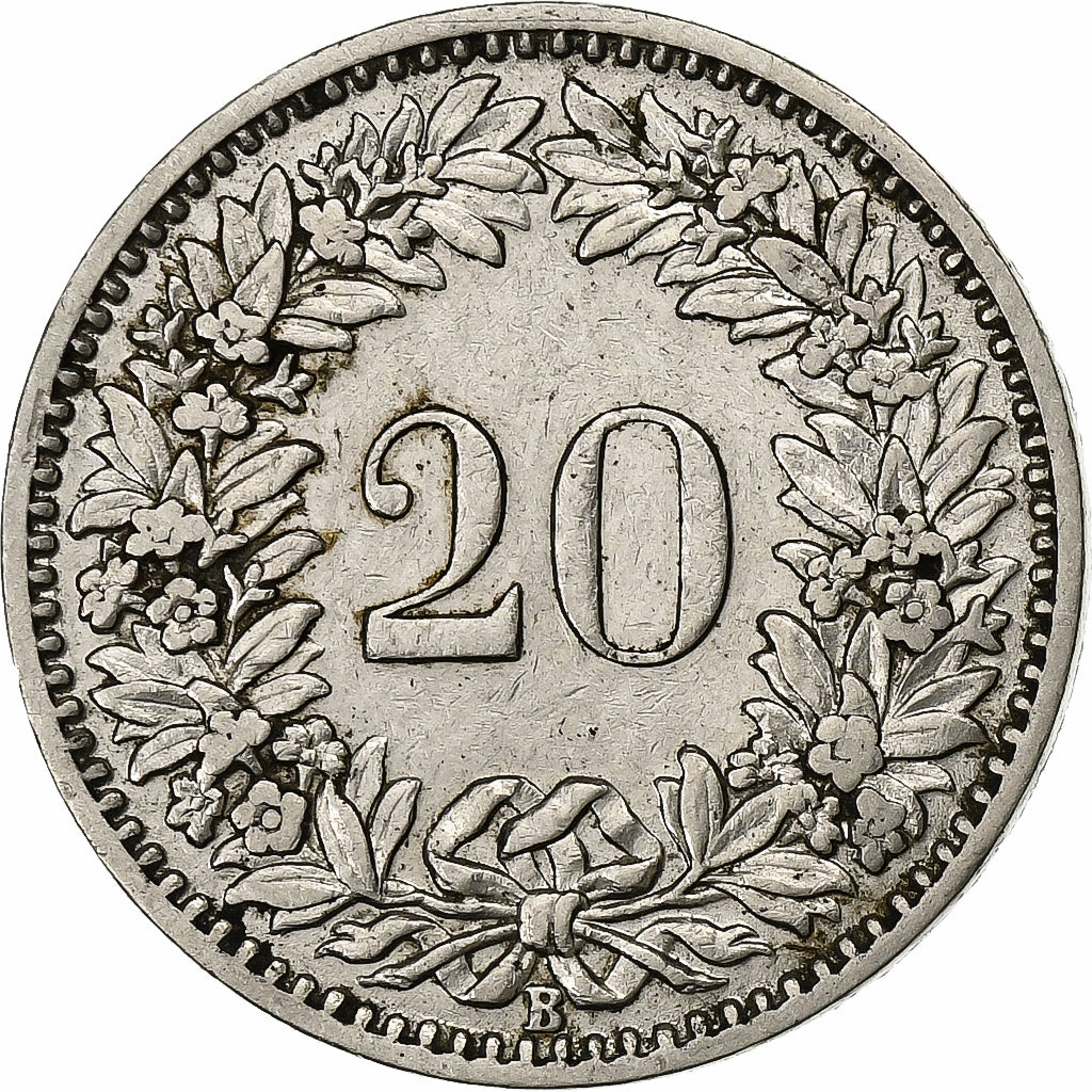 Suiza, 20 Rappen, 1913, Bern, Níquel, MBC, KM:29