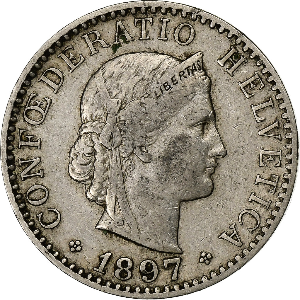 Switzerland, 20 Rappen, 1897, Bern, Nickel, VF(30-35), KM:29