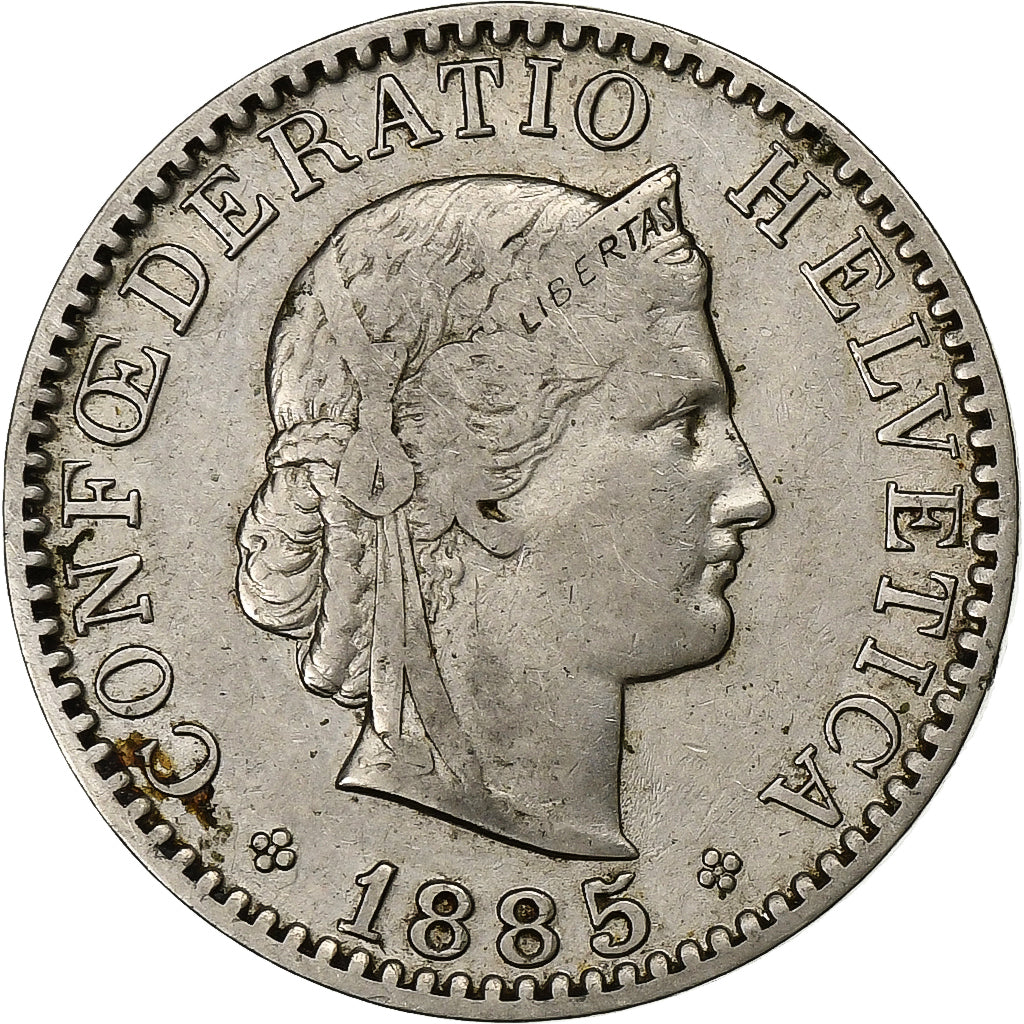 Suiza, 20 Rappen, 1885, Bern, Níquel, MBC, KM:29
