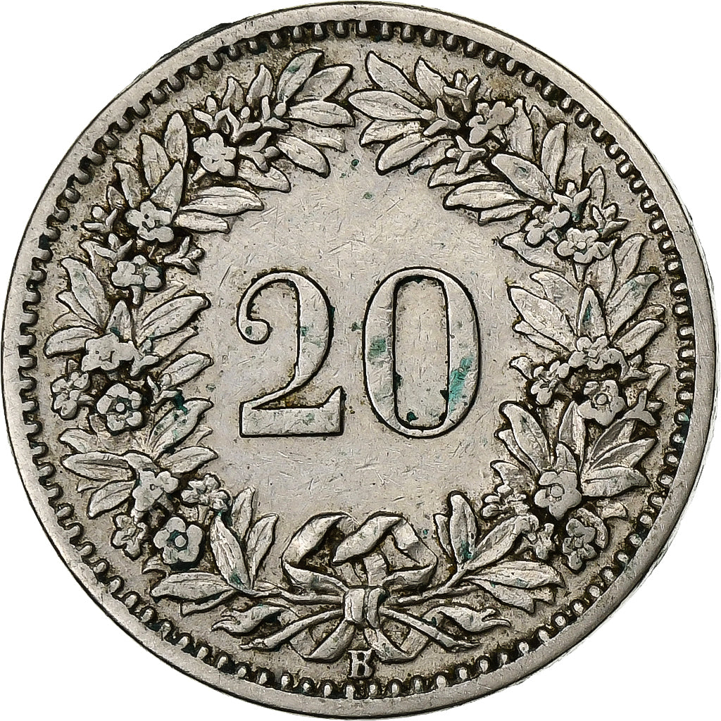 Suiza, 20 Rappen, 1908, Bern, Níquel, MBC, KM:29
