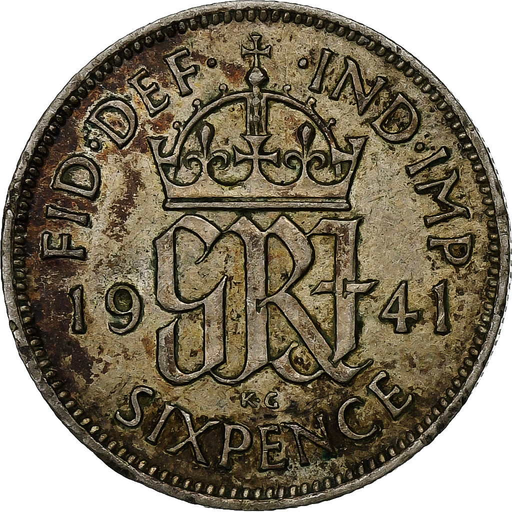 Gran Bretaña, George VI, 6 Pence, 1941, Plata, EBC, KM:852
