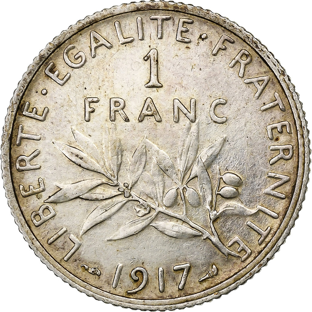 France, Franc, Semeuse, 1917, Paris, Silver, AU(55-58), KM:844.1