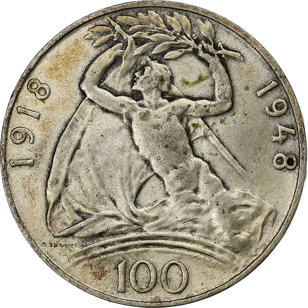 Czechosłowacja, 100 Korun, 1948, Srebro, EF(40-45), KM:27