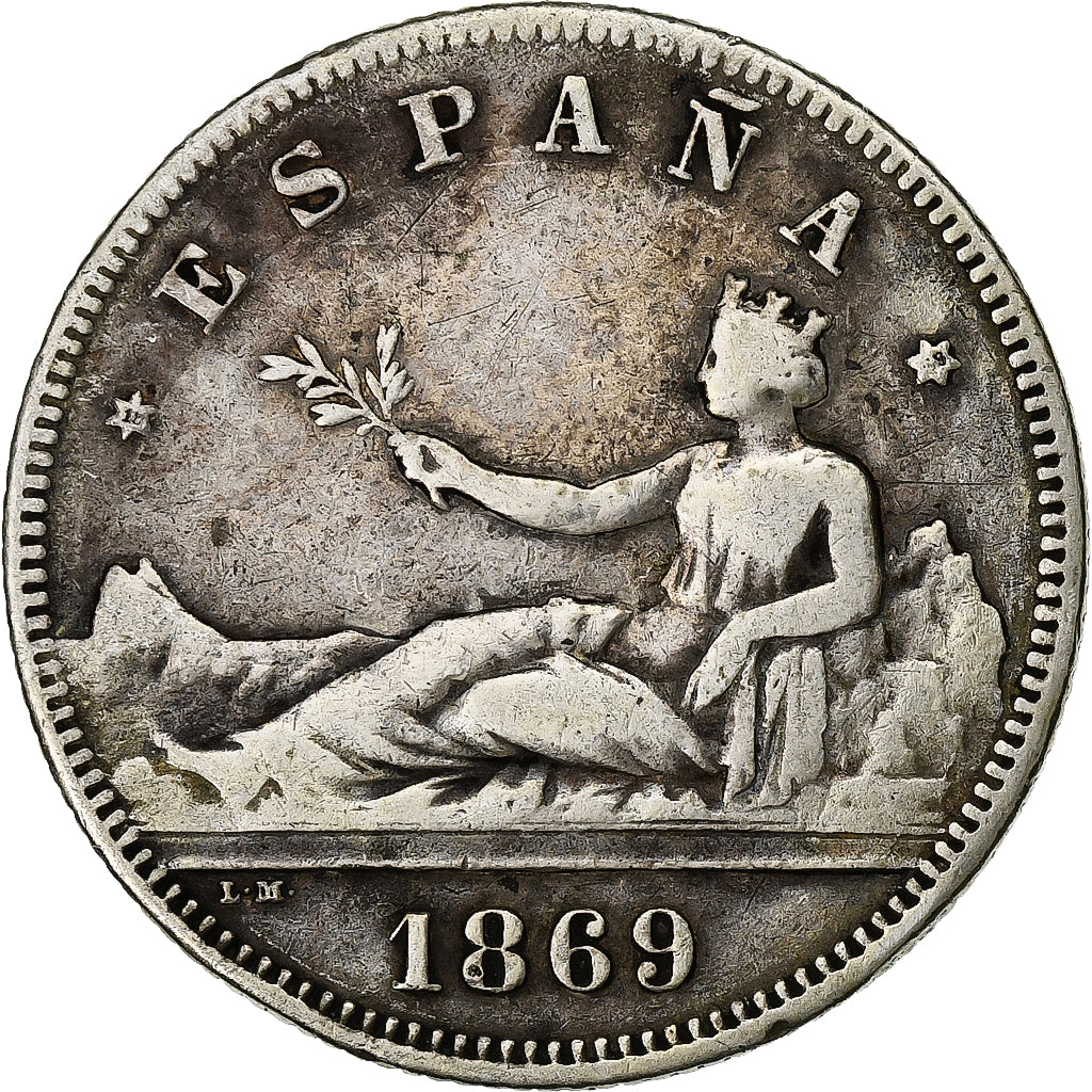 Spain, Provisional Government, 2 Pesetas, 1869, Madrid, Silver, AU(50-53)
