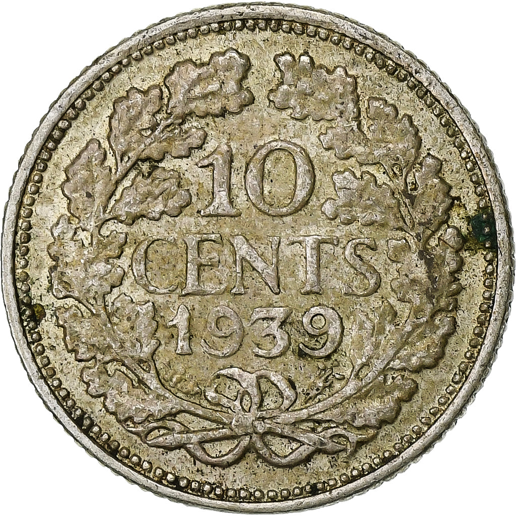 Holandia, Wilhelmina I, 10 Cents, 1939, Srebro, AU(55-58), KM:163