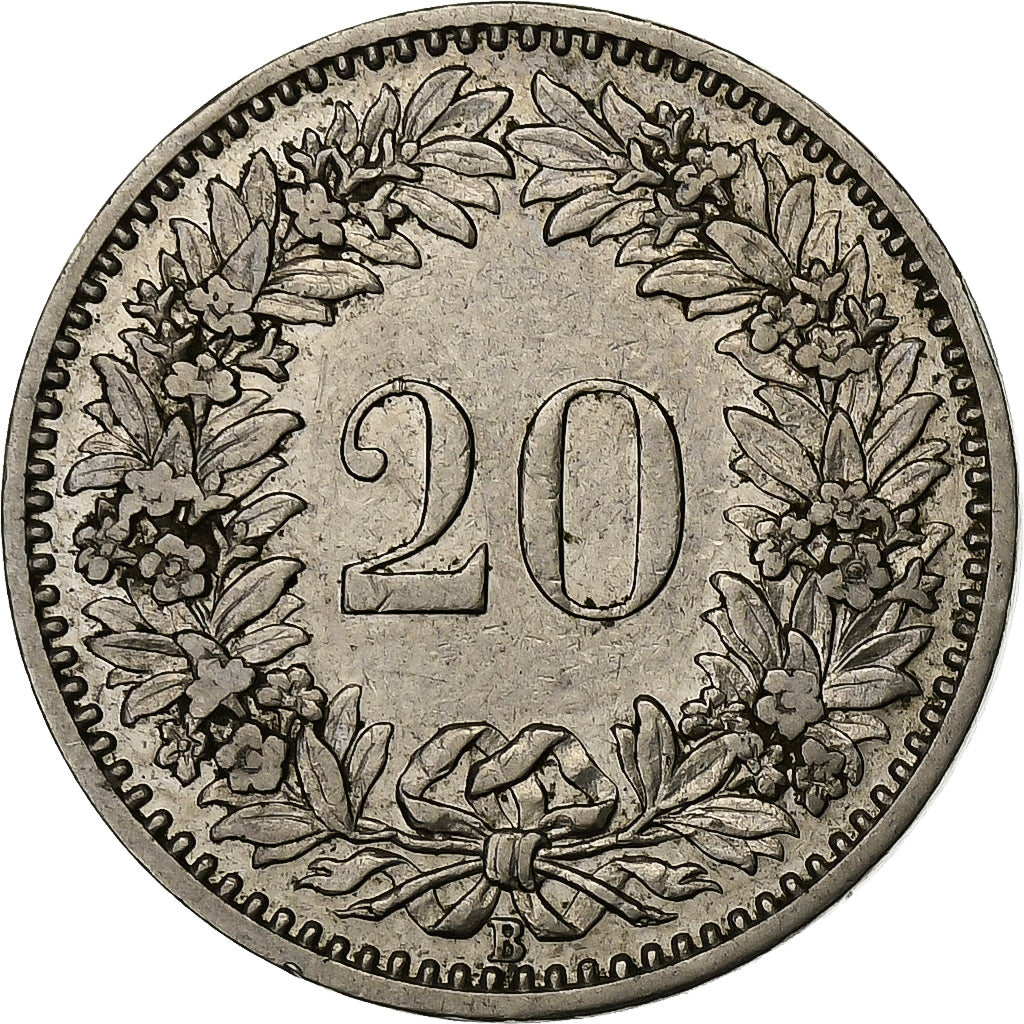 Suiza, 20 Rappen, 1894, Bern, Níquel, MBC, KM:29