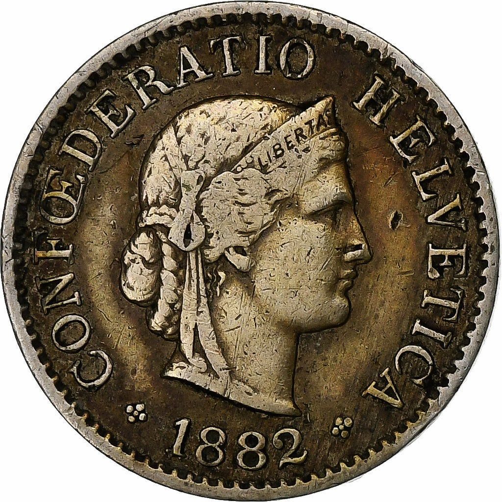 Suiza, 5 Rappen, 1882, Bern, Cobre - níquel, BC+, KM:26