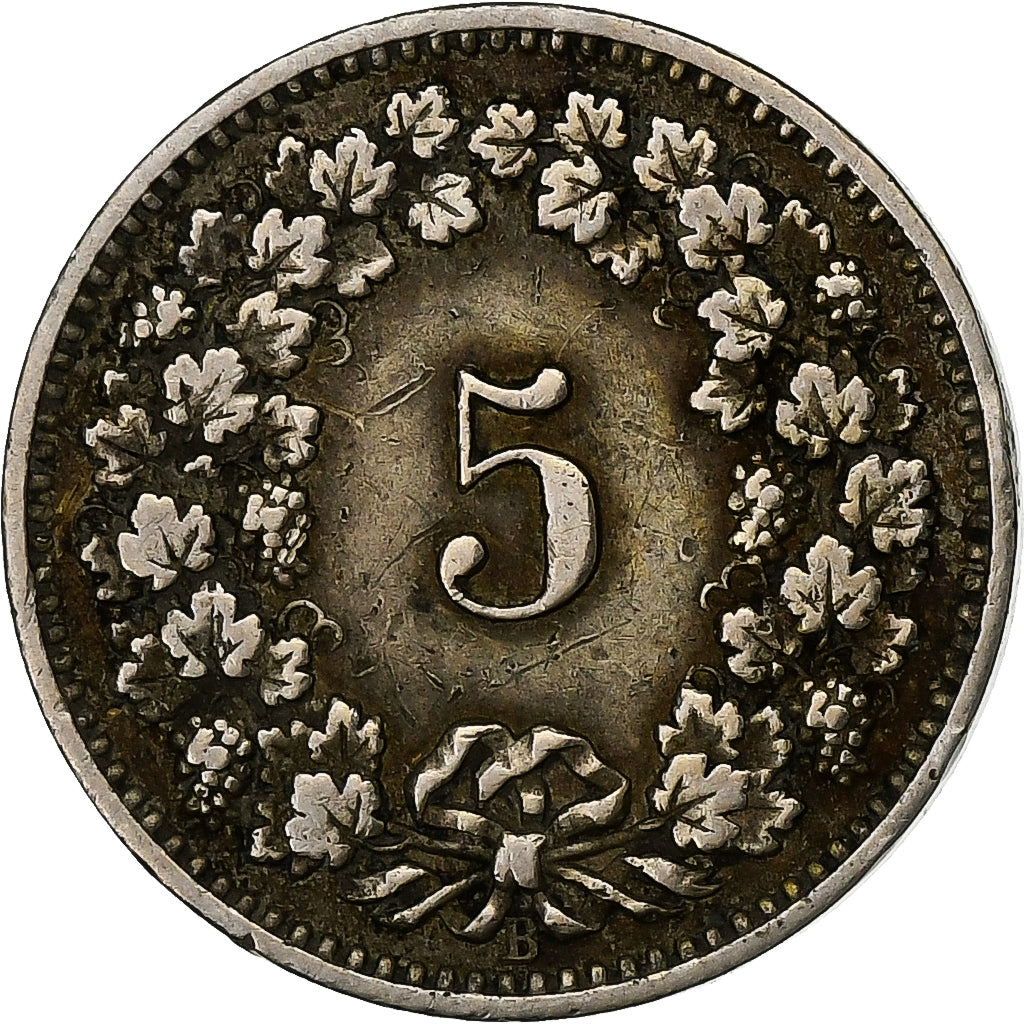 Suiza, 5 Rappen, 1882, Bern, Cobre - níquel, BC+, KM:26