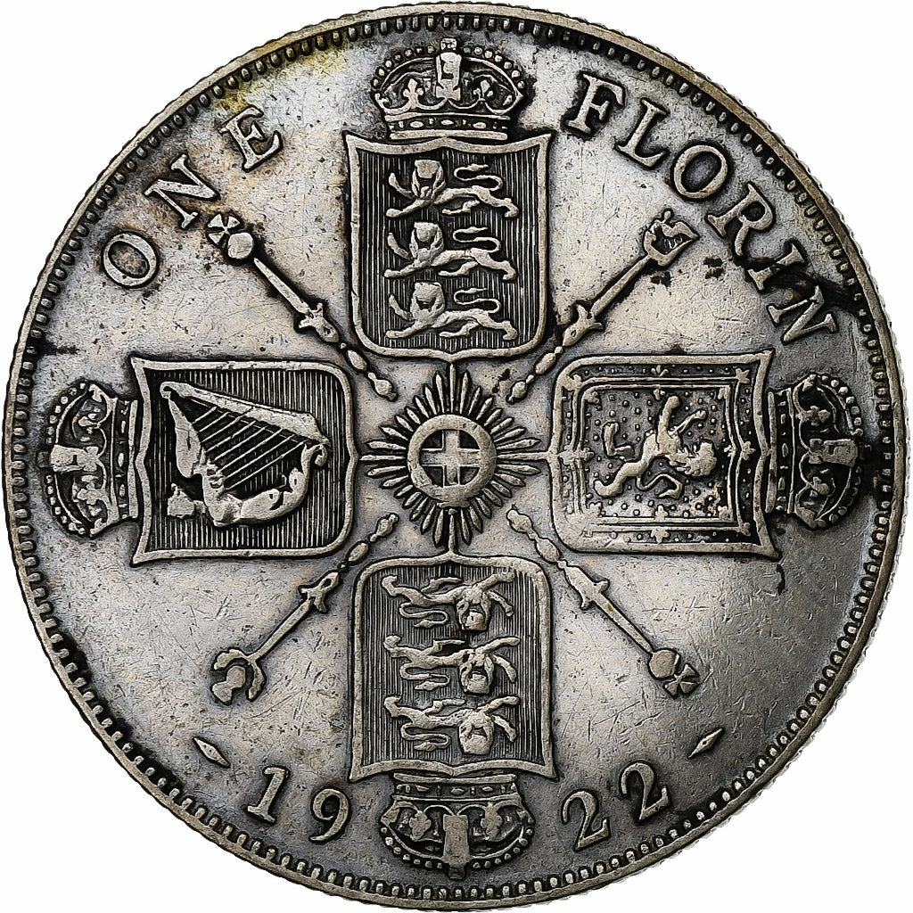 Grã-Bretanha, George V, Florin, Two Shillings, 1922, Prata, EF(40-45), KM:817a