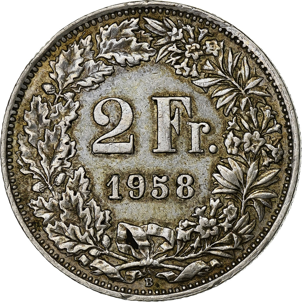 Switzerland, 2 Francs, 1958, Bern, Silver, AU(55-58), KM:21