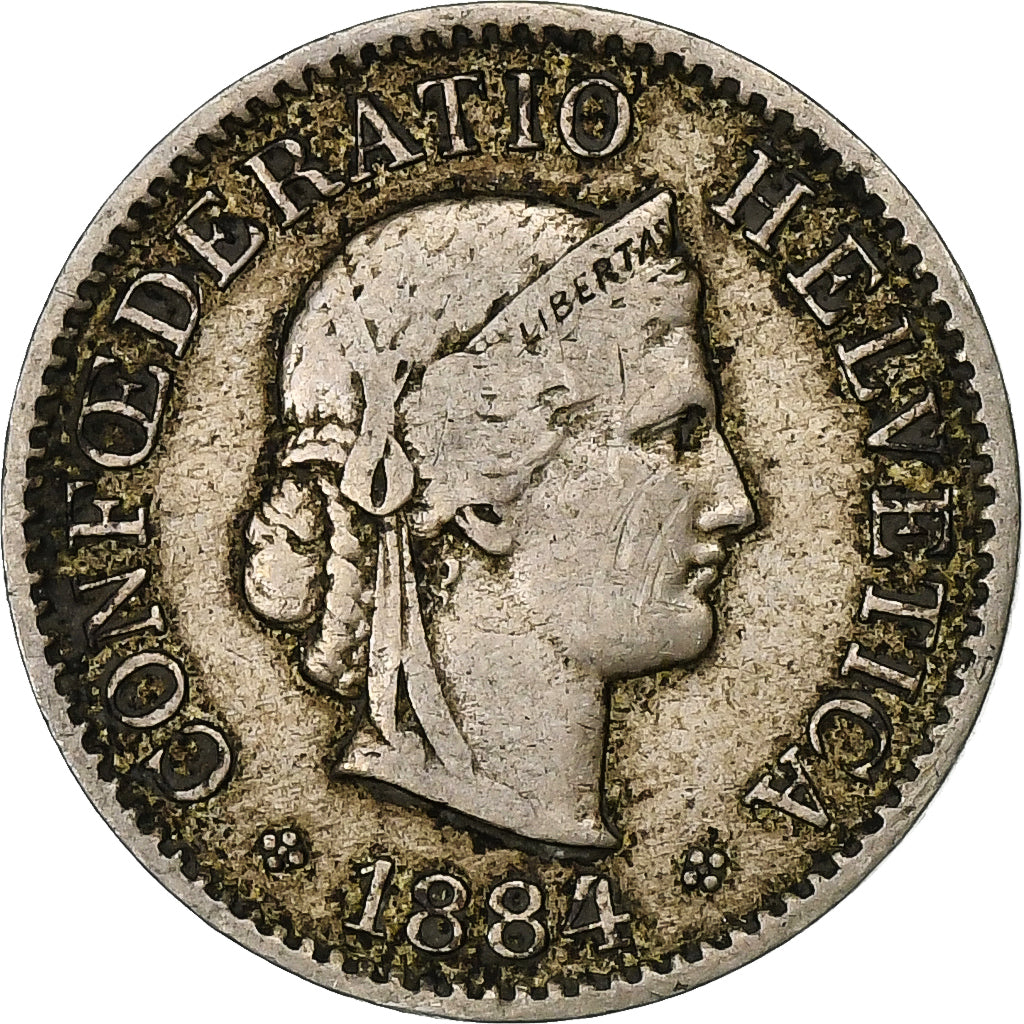 Suiza, 5 Rappen, 1884, Bern, Cobre - níquel, BC+, KM:26