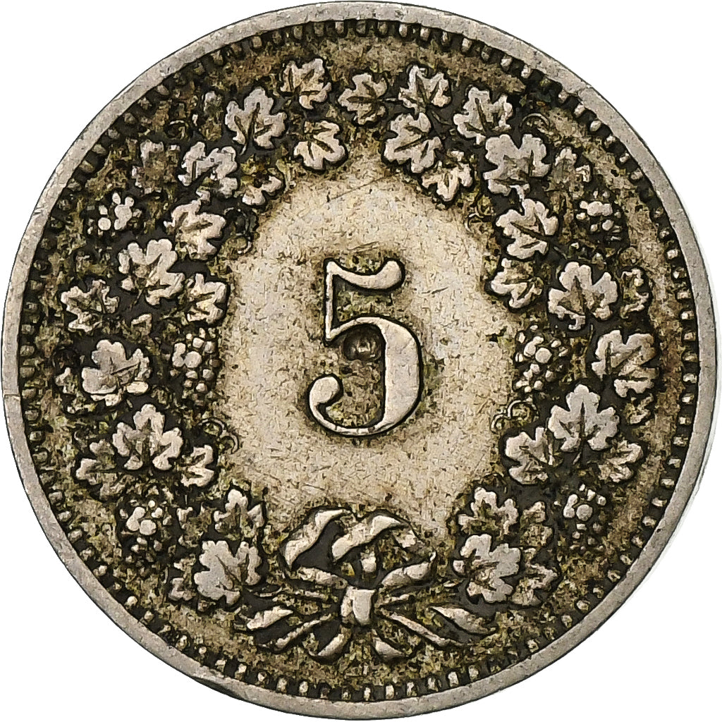 Suiza, 5 Rappen, 1884, Bern, Cobre - níquel, BC+, KM:26