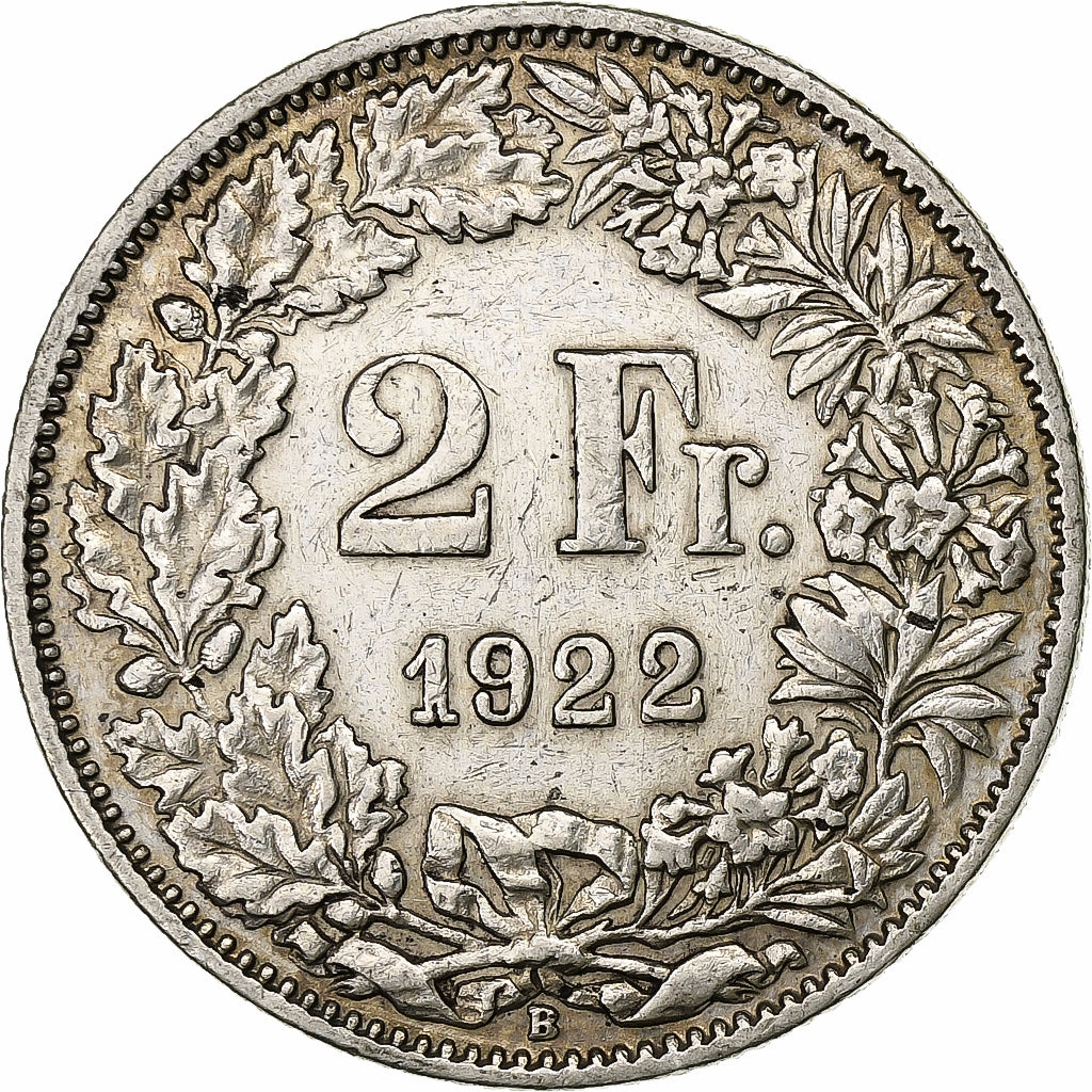 Suiza, 2 Francs, 1922, Bern, Plata, MBC, KM:21