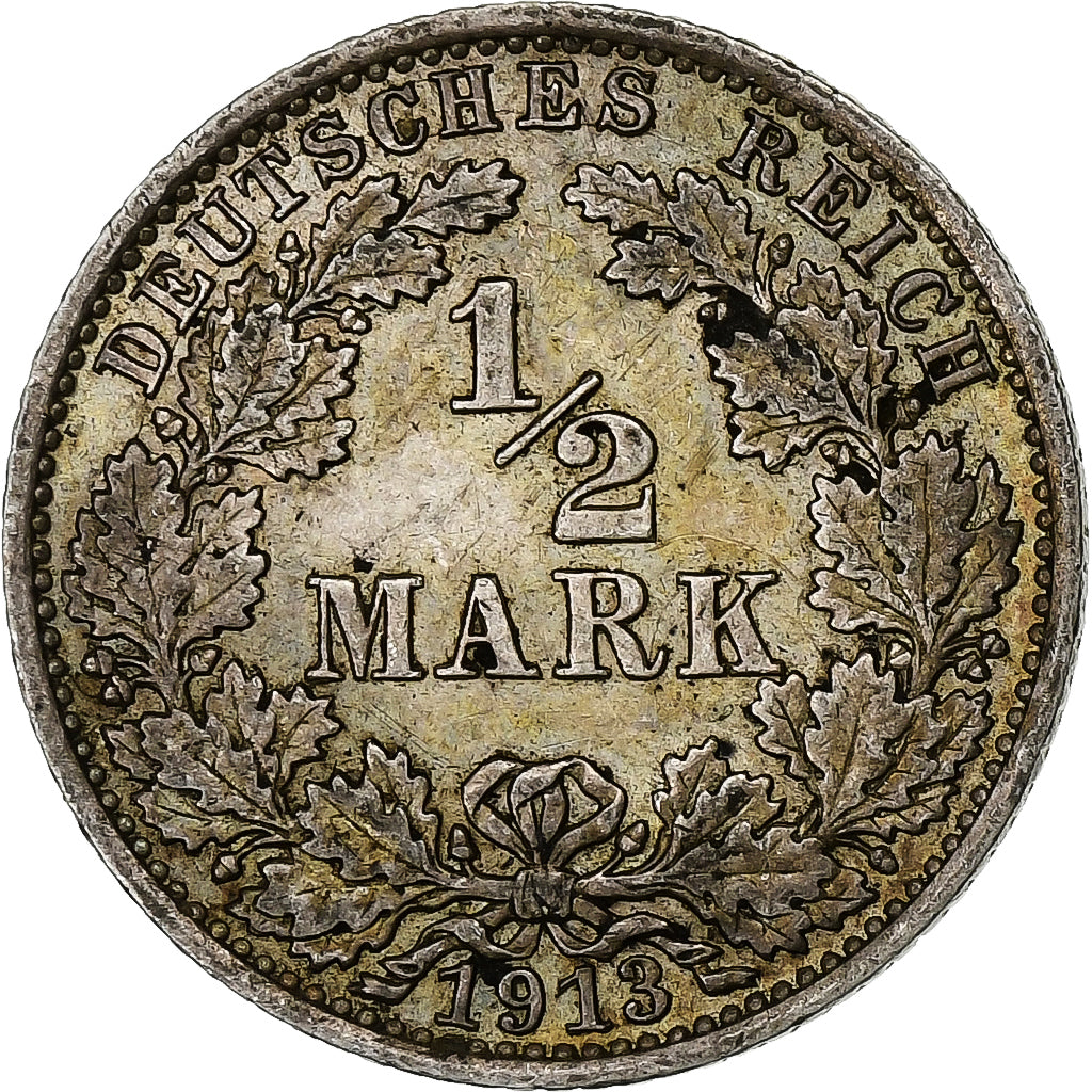 GERMANY - EMPIRE, 1/2 Mark, 1913, Berlin, Silber, SS, KM:17