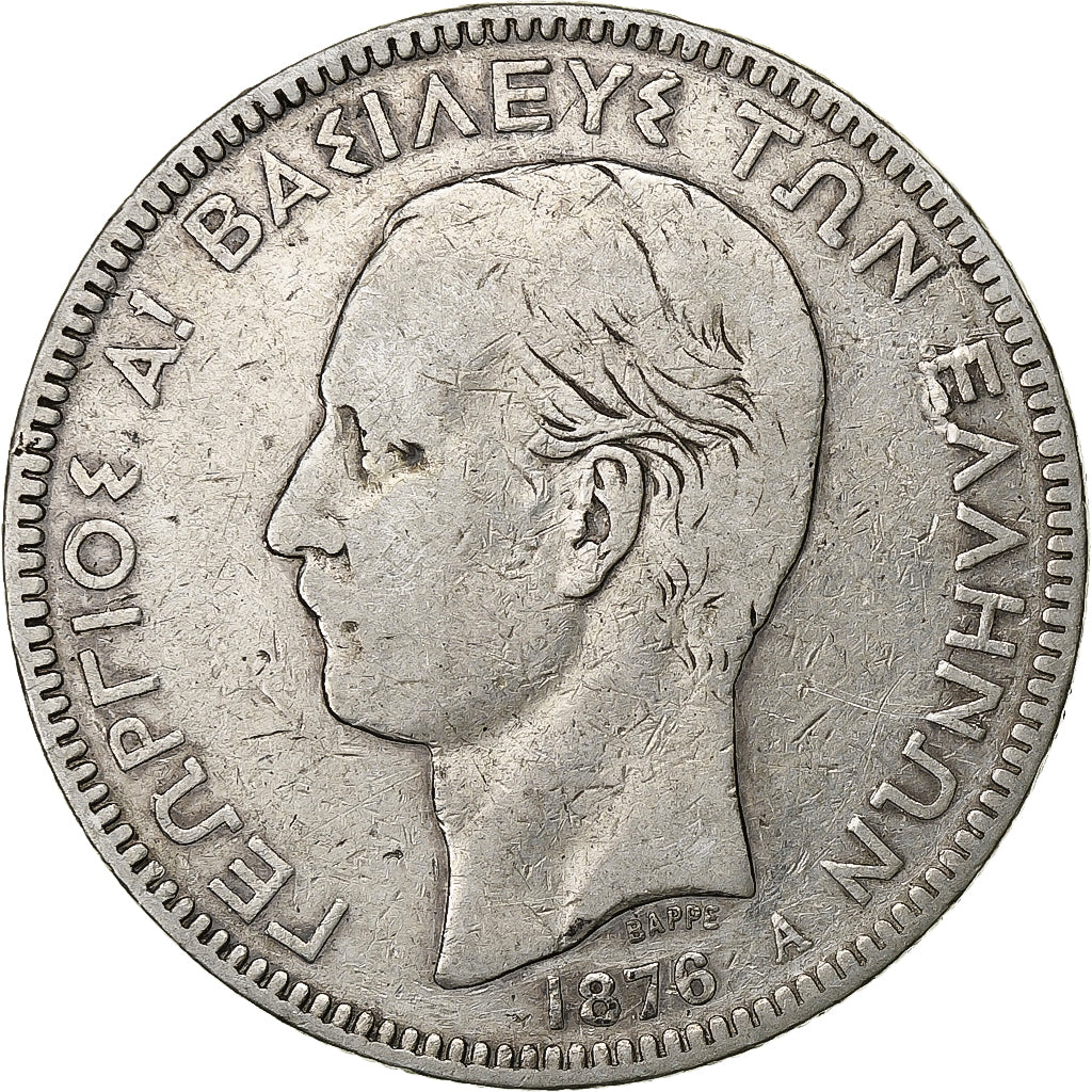 Greece, George I, 5 Drachmai, 1876, Paris, Gold, VF(30-35), KM:47