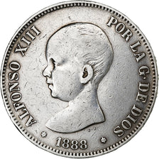 Spain, Alfonso XIII, 5 Pesetas, 1888, Madrid, Silver, VF(30-35), KM:689
