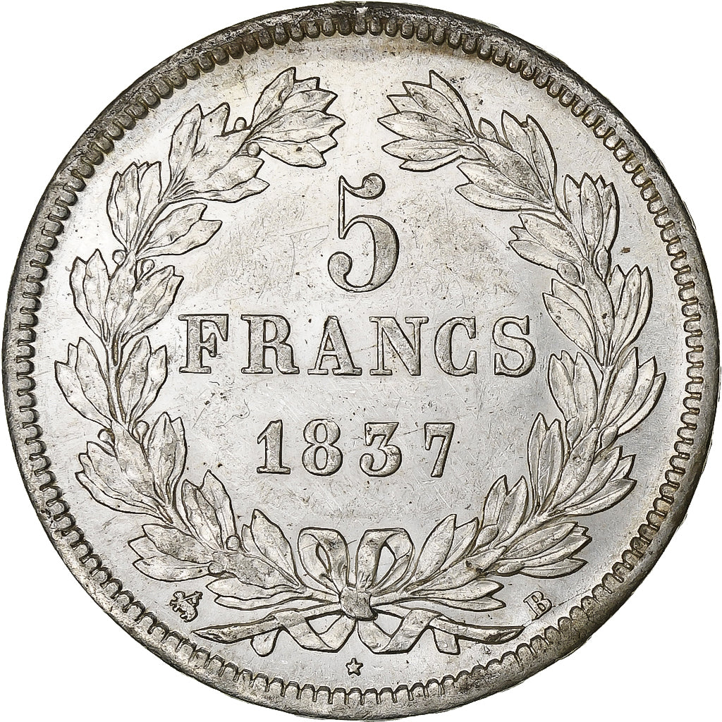 Francia, 5 Francs, Louis-Philippe, 1837, Rouen, Argento, BB+, KM:749.2