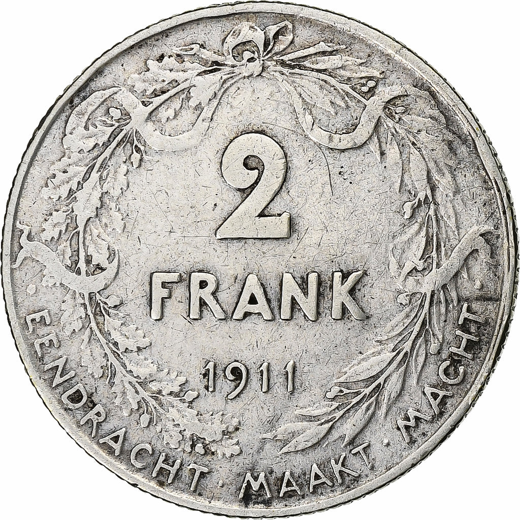 Belgium, 2 Francs, 2 Frank, 1911, Silver, VF(30-35), KM:75