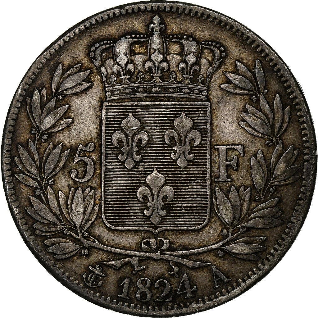 Frankreich, Louis XVIII, 5 Francs, Louis XVIII, 1824, Paris, Silber, S+