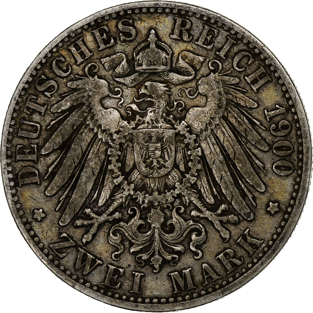 German States, PRUSSIA, Wilhelm II, 2 Mark, 1900, Berlin, Silver, EF(40-45)