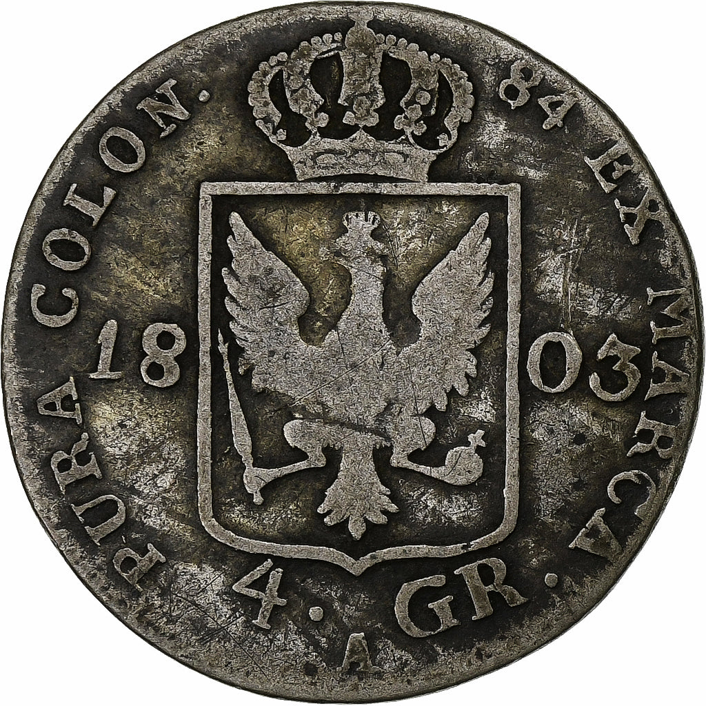 German States, PRUSSIA, Friedrich Wilhelm III,4 Groschen,1803,Berlin, F, Silver