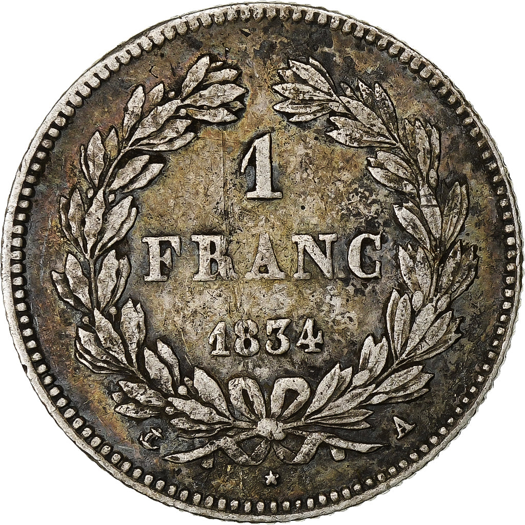 Francja, Franc, Louis-Philippe, 1834, Paris, Srebro, VF(30-35), KM:748.1