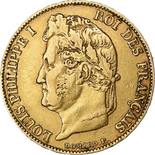 França, 20 Francs, Louis-Philippe, 1844, Lille, Dourado, EF(40-45), KM:750.5