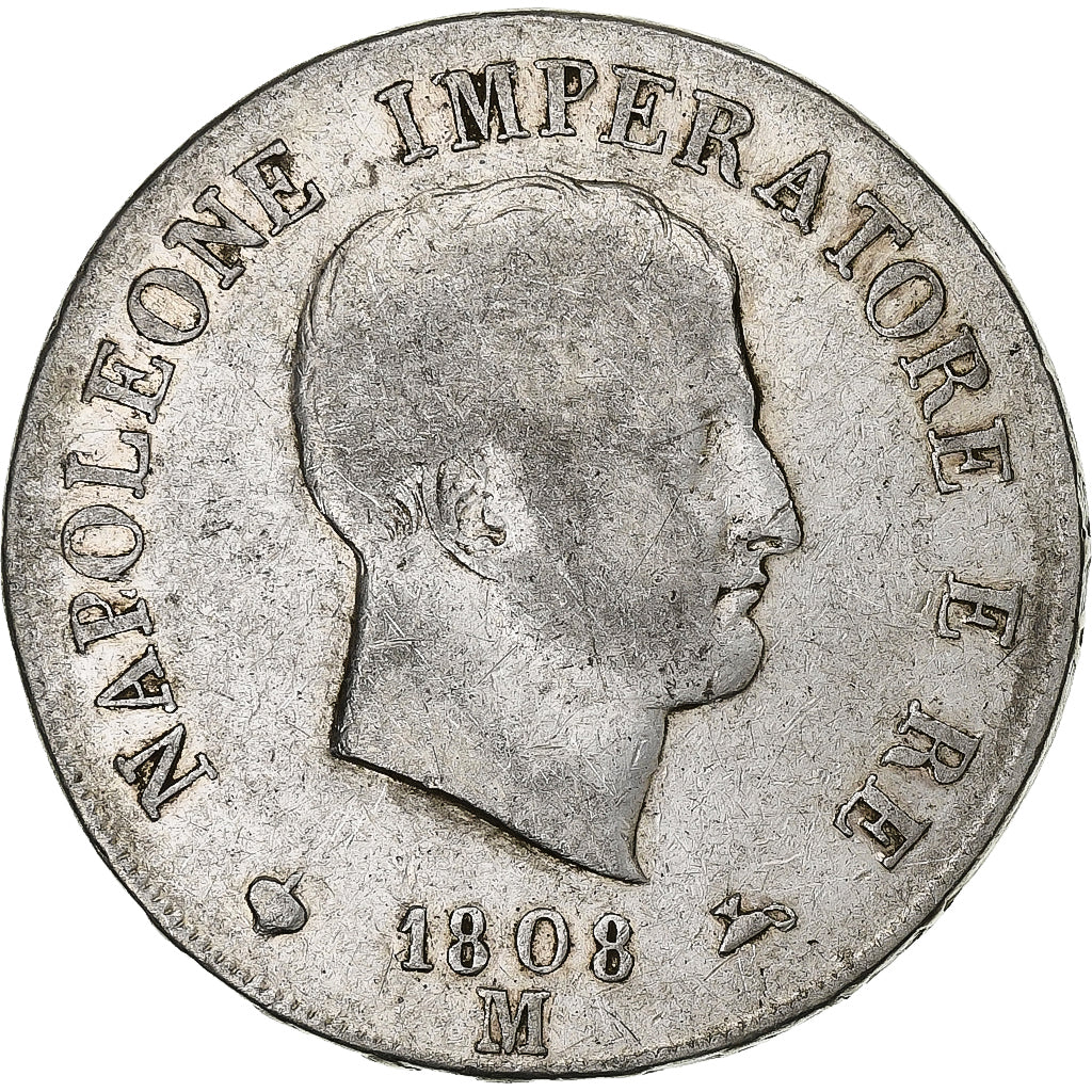 Italiaanse staten, KINGDOM OF NAPOLEON, Napoleon I, 5 Lire, 1808, Milan, Zilver