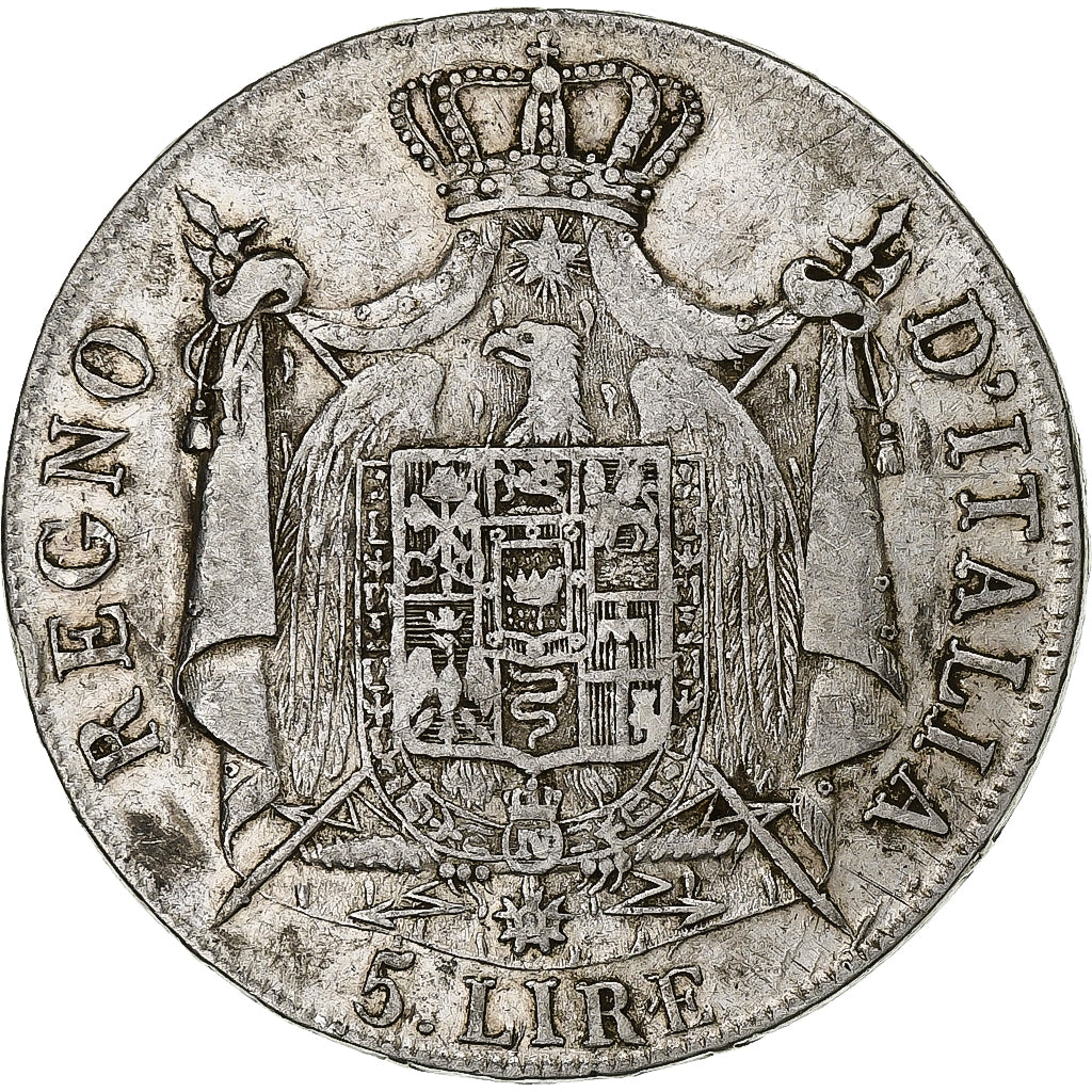 Italiaanse staten, KINGDOM OF NAPOLEON, Napoleon I, 5 Lire, 1808, Milan, Zilver