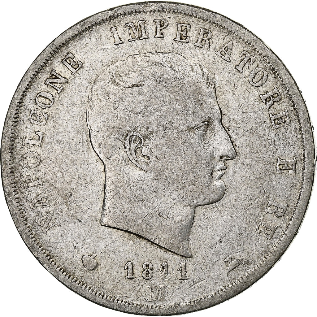 ITALIAN STATES, KINGDOM OF NAPOLEON, Napoleon I, 5 Lire, 1811, Milan, Silver, TB