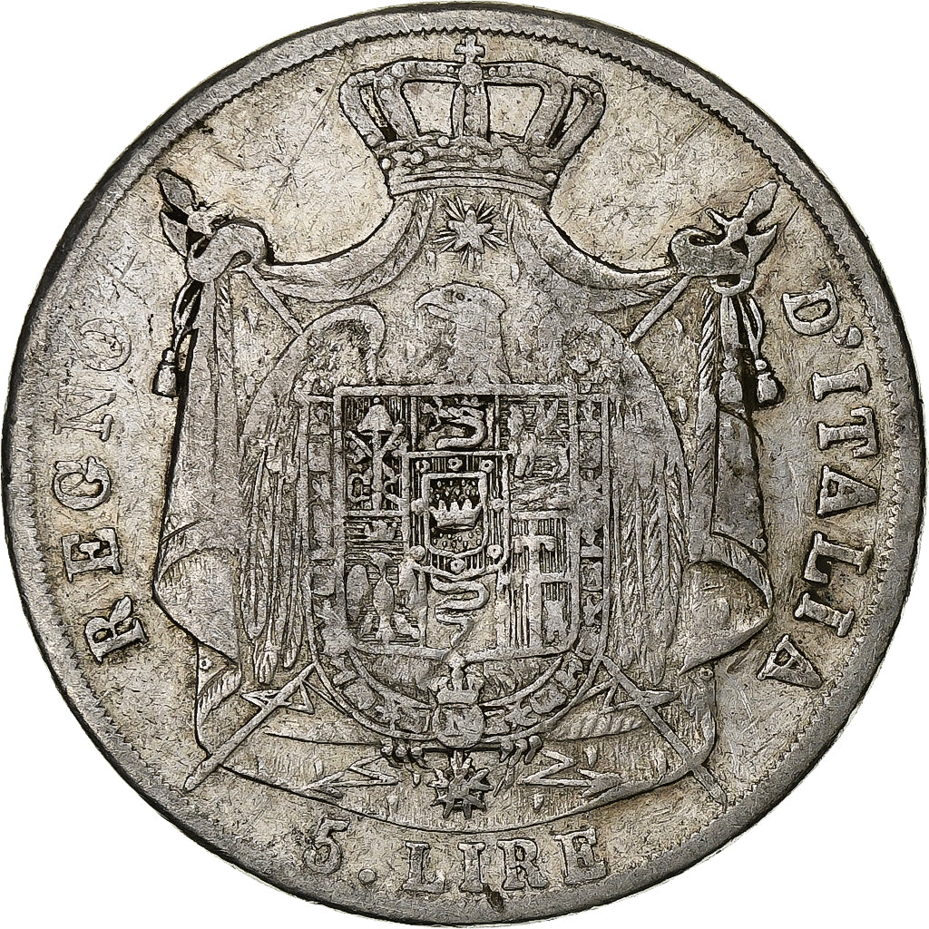 ITALIAN STATES, KINGDOM OF NAPOLEON, Napoleon I, 5 Lire, 1811, Milan, Silver, TB