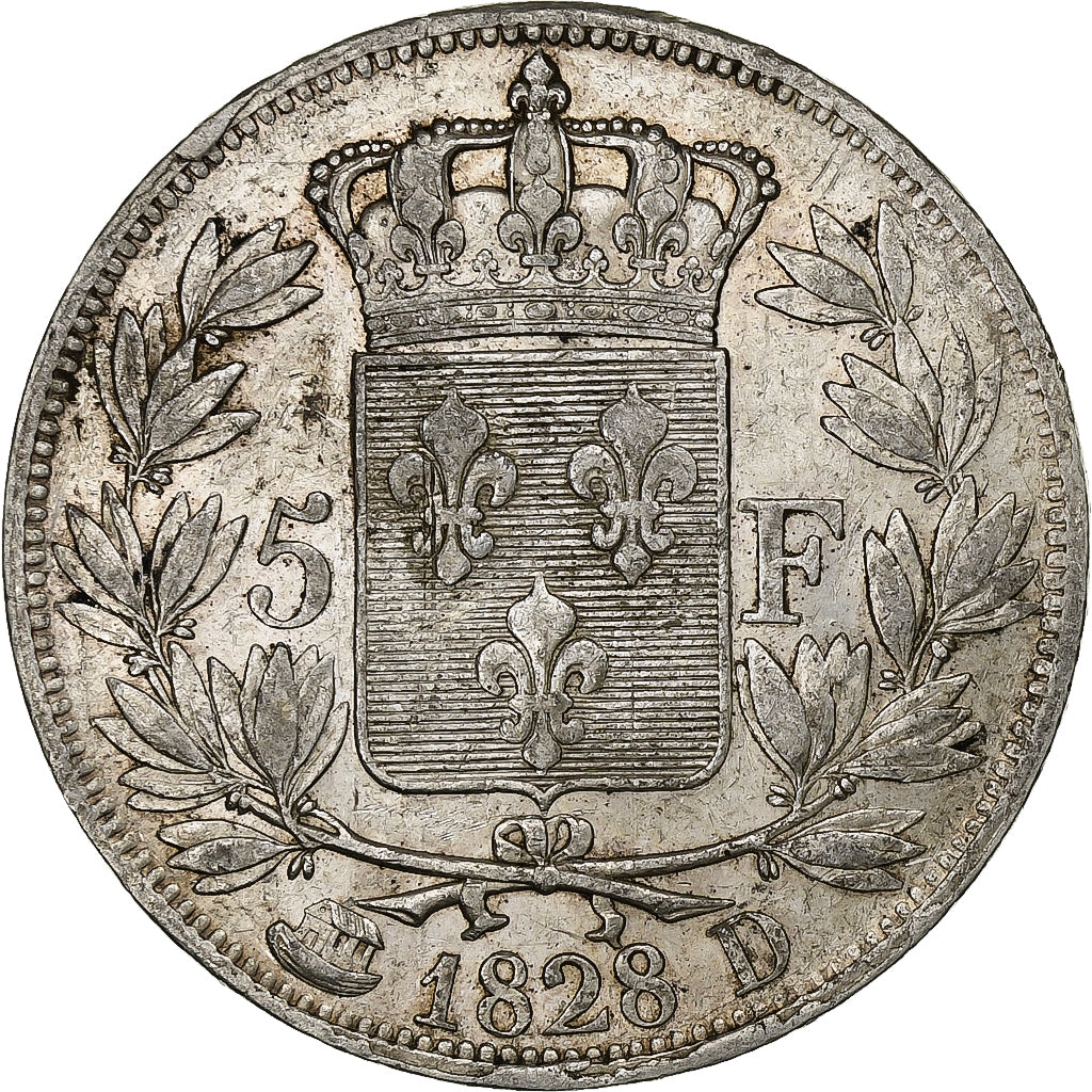 France, 5 Francs, Charles X, 1828, Lyon, Silver, VF(30-35), KM:728.4
