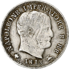 États italiens, KINGDOM OF NAPOLEON, Napoléon I, 5 Soldi,1813, Milan, Argent, TB
