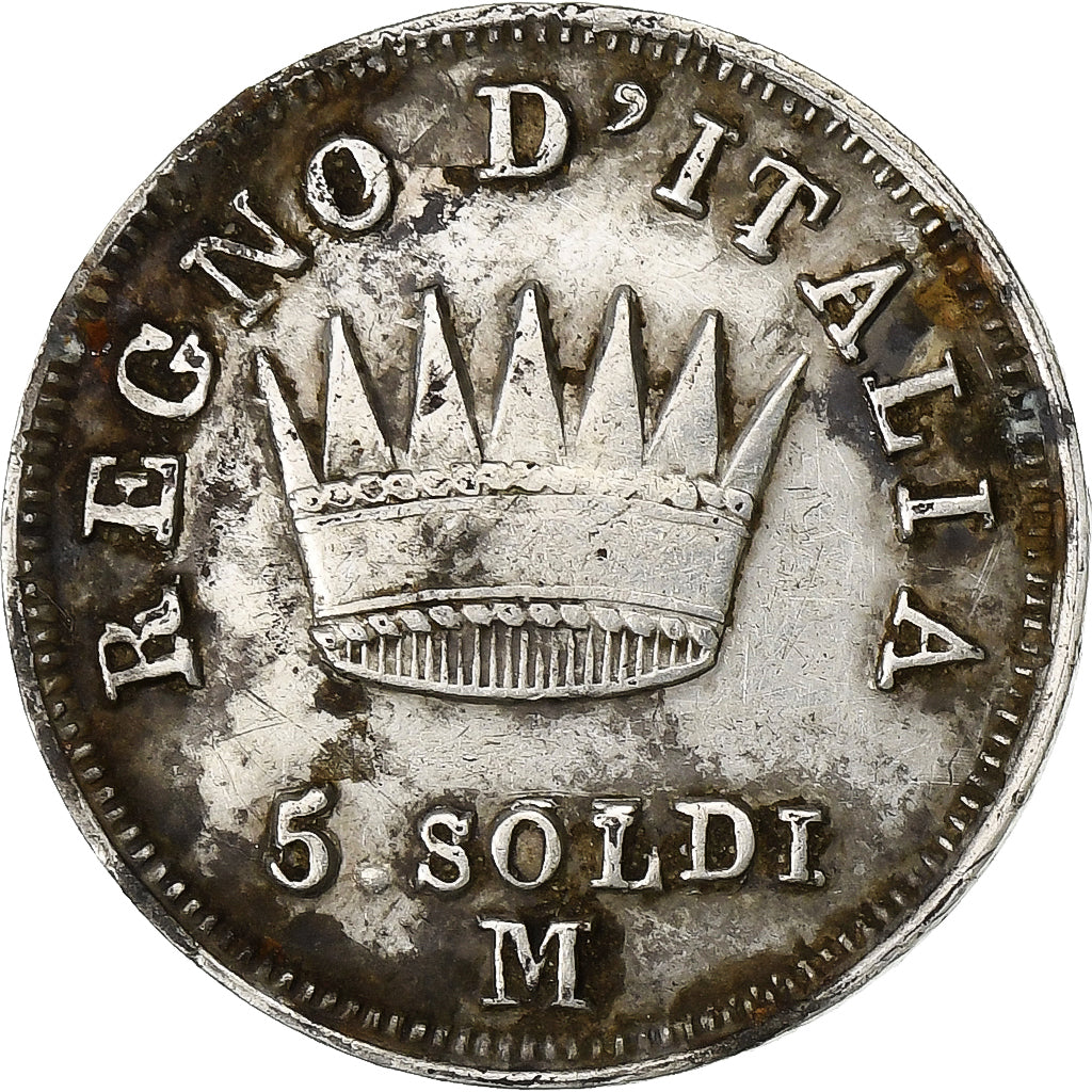 États italiens, KINGDOM OF NAPOLEON, Napoléon I, 5 Soldi,1813, Milan, Argent, TB