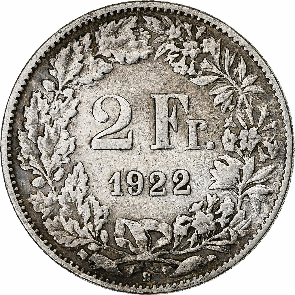Switzerland, 2 Francs, 1922, Bern, Silver, VF(30-35), KM:21