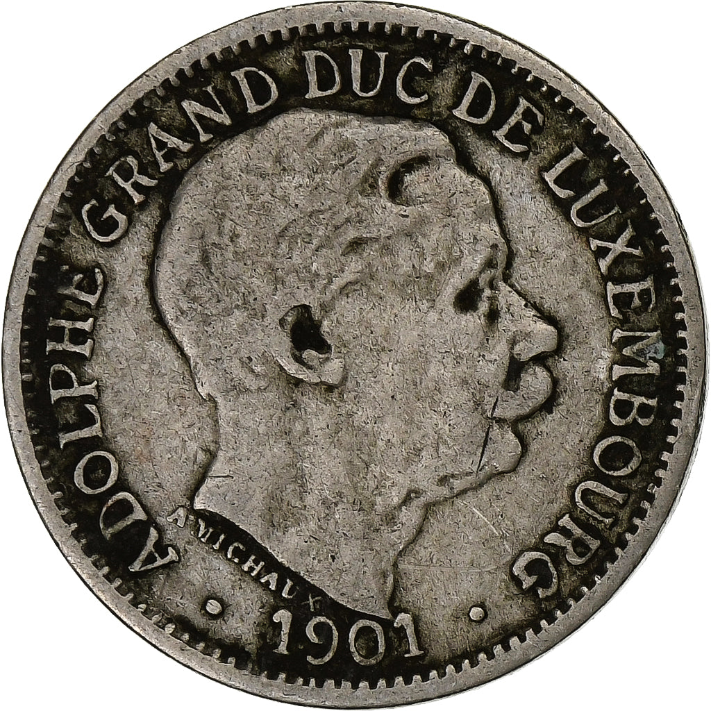 Luksemburg, Adolphe, 10 Centimes, 1901, Miedź-Nikiel, EF(40-45), KM:25