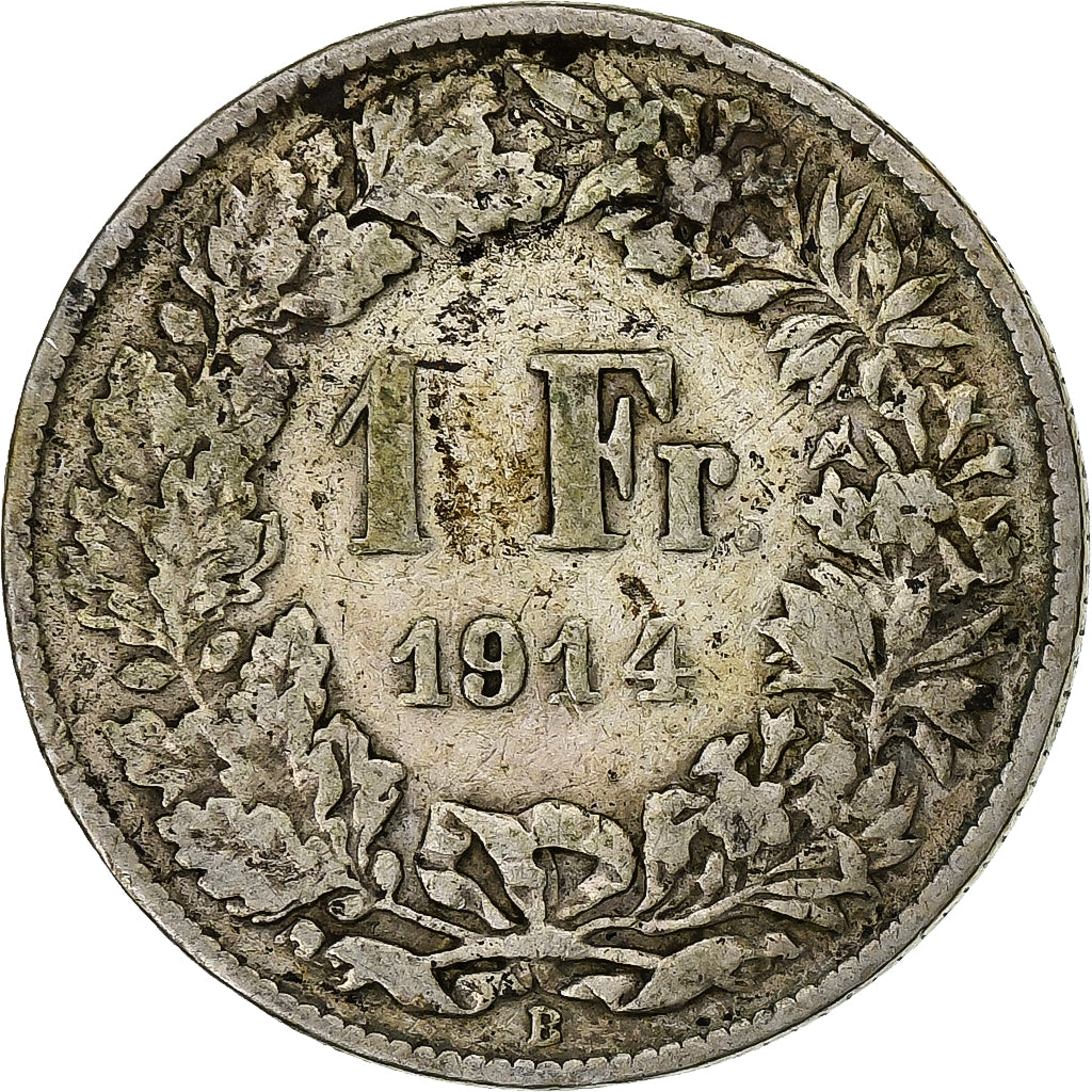 Suiza, Franc, 1914, Bern, Plata, BC+, KM:24