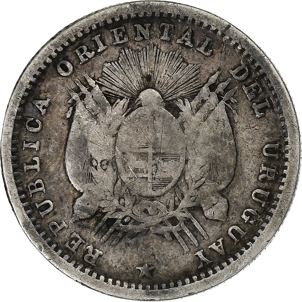 Urugwaj, 10 Centesimos, 1877, Paris, Srebro, VF(30-35), KM:14