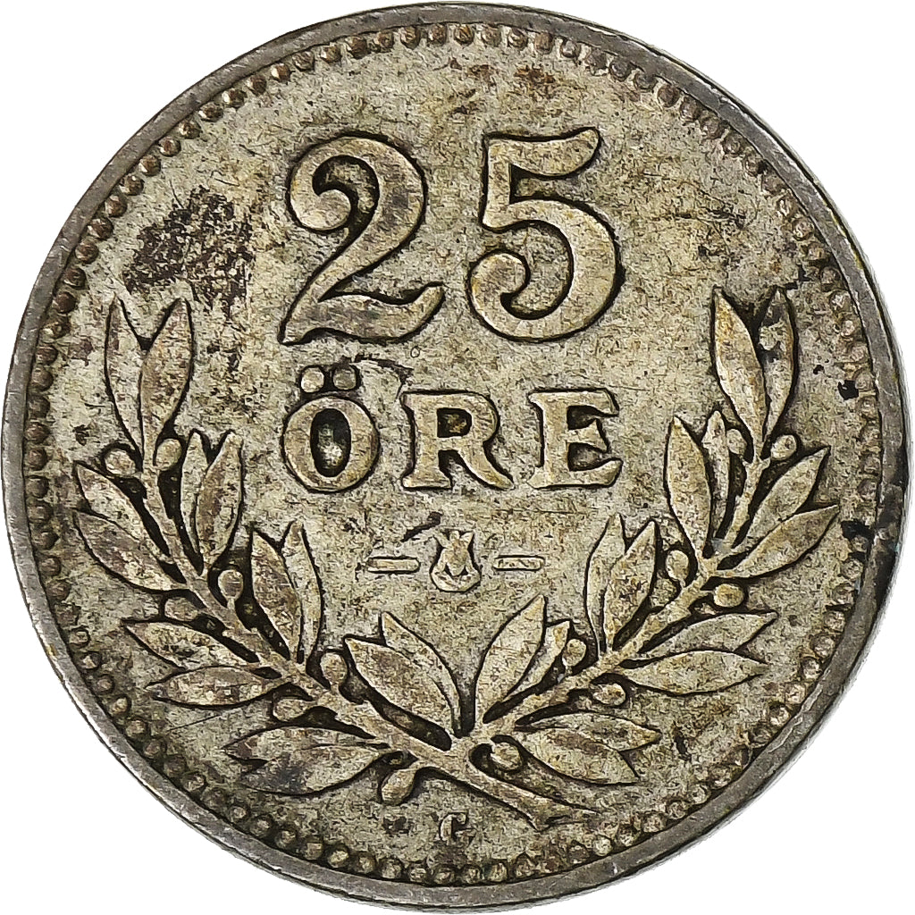 Suède, Gustaf V, 25 Öre, 1933, Stockholm, Argent, TB+, KM:785