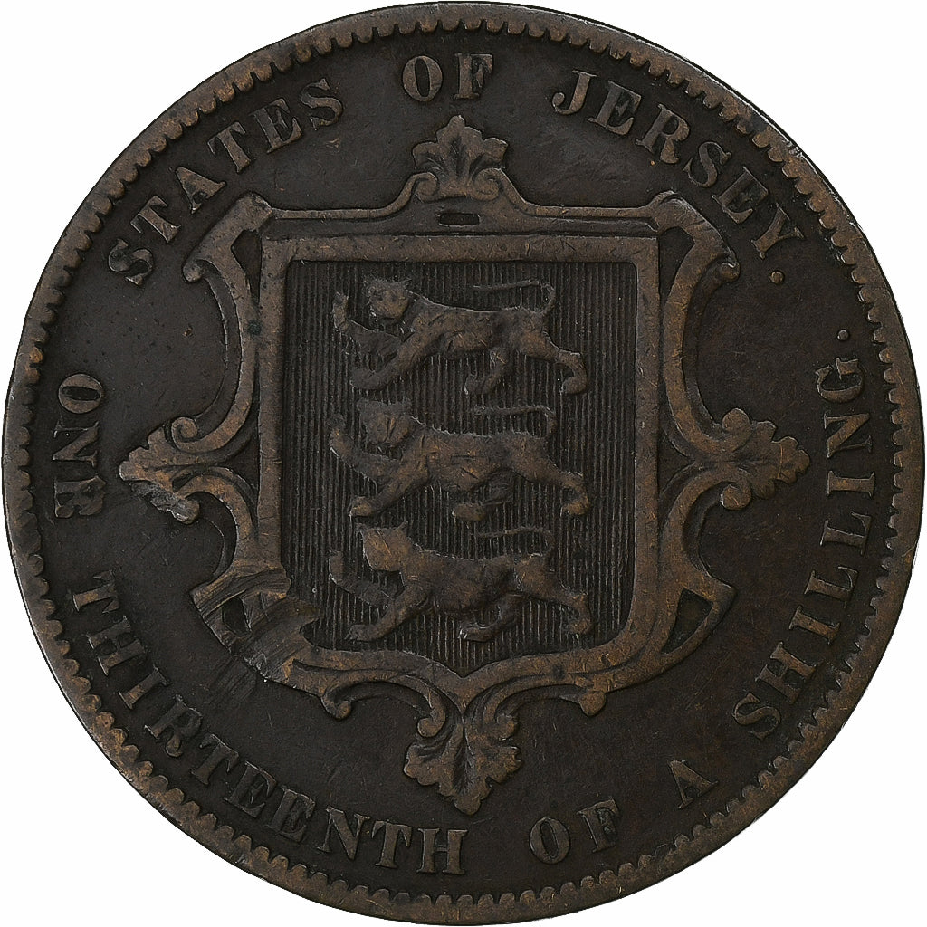 Jersey, Victoria, 1/13 Shilling, 1871, Bronze, VF(20-25), KM:5