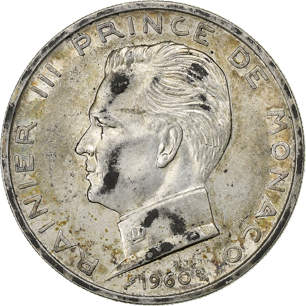 Monaco, Rainier III, 5 Francs, 1960, Argento, BB, KM:141